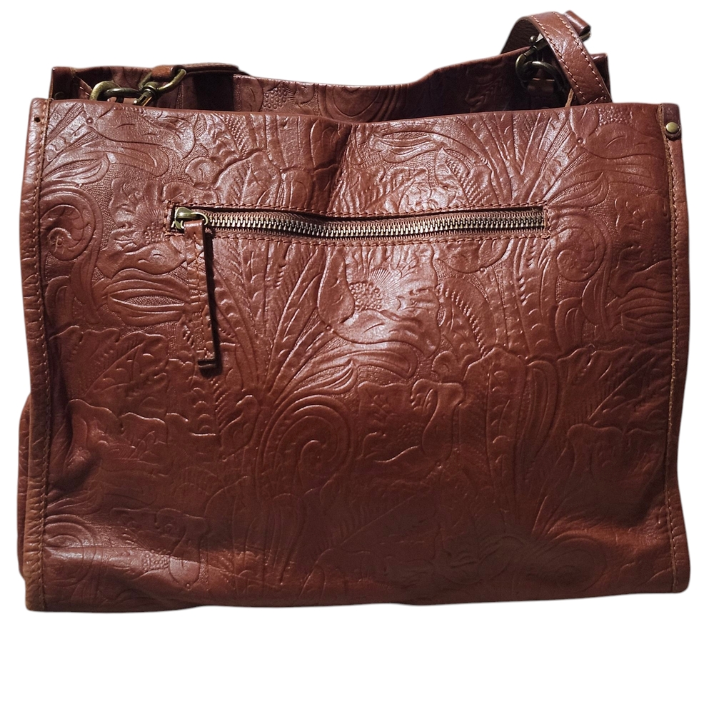 Elegant Brown Embossed Leather Tote - Picture 4 of 16